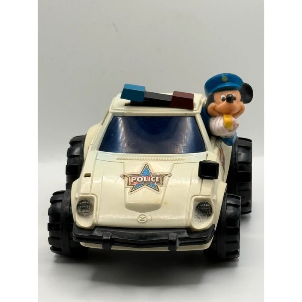 Vintage 1980s Illco Disney Mickey Mouse Gyro Friction Police Car Toy Datsun 280Z